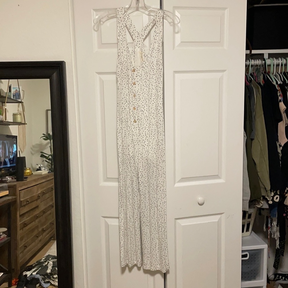 White and black polka dot jumpsuit